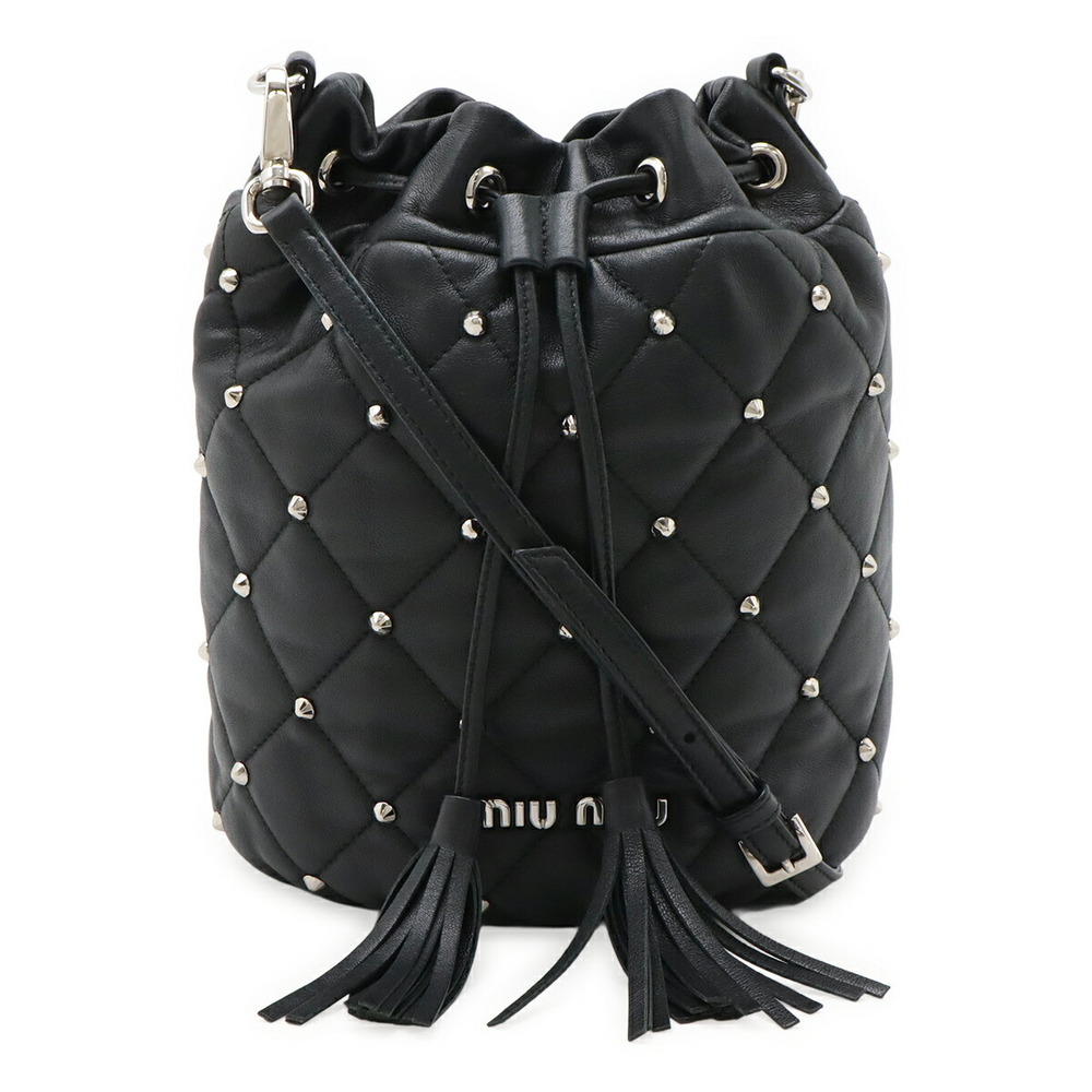 Miu Miu Studded Quilted Shoulder Bag Drawstring Crossbody Black